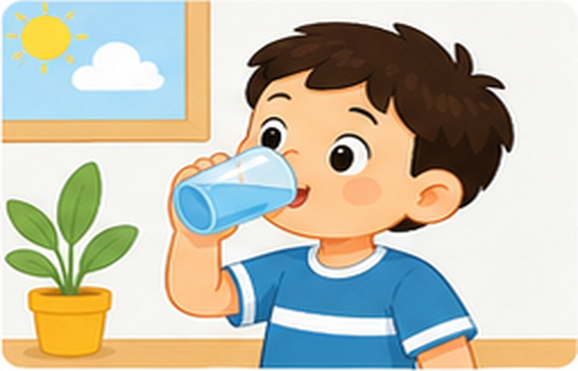 A boy is drinking water.